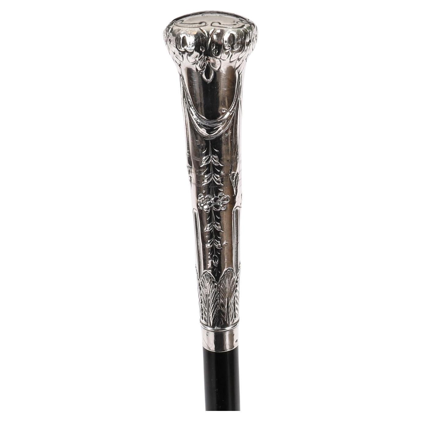 Antique Continental Neo-classical Silver Walking Stick 19th Century For Sale