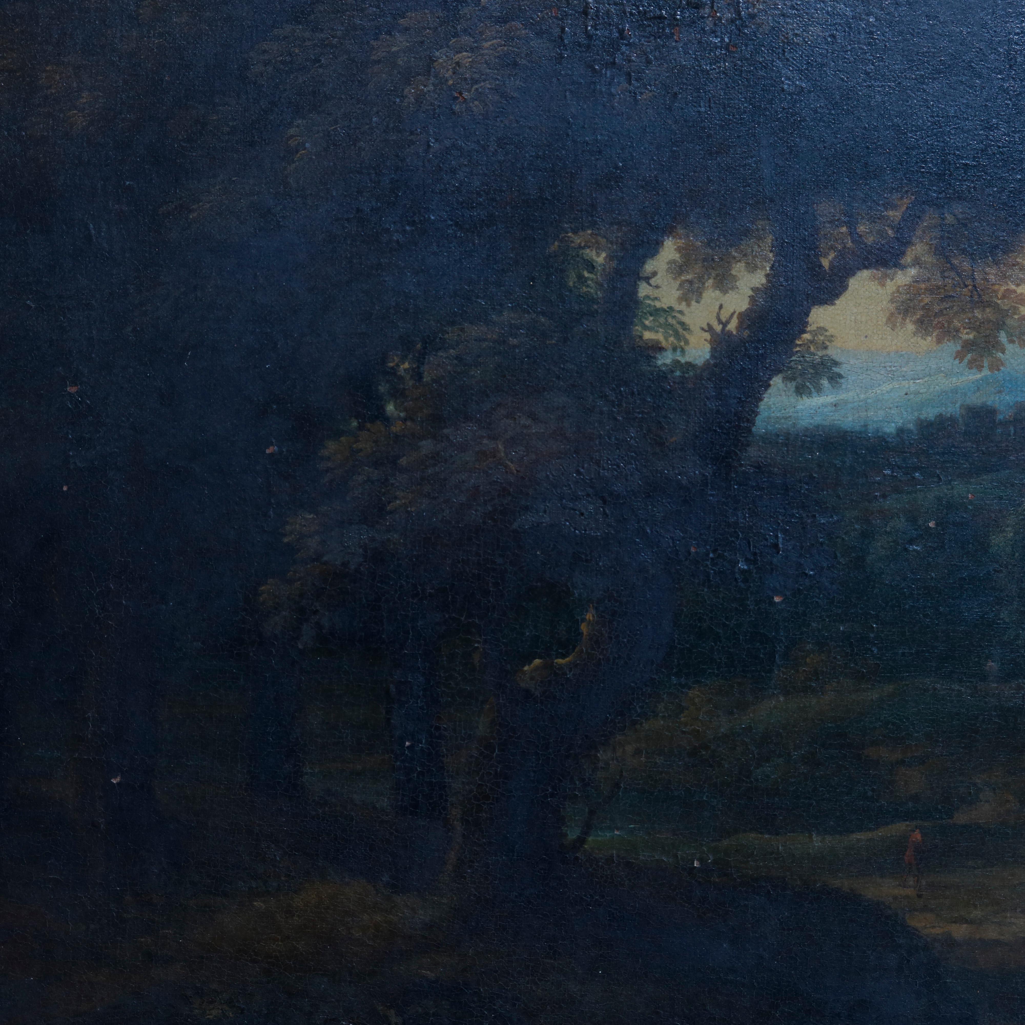 European Antique Continental Oil on Canvas, Landscape Village Scene, Signed Warren, c1880