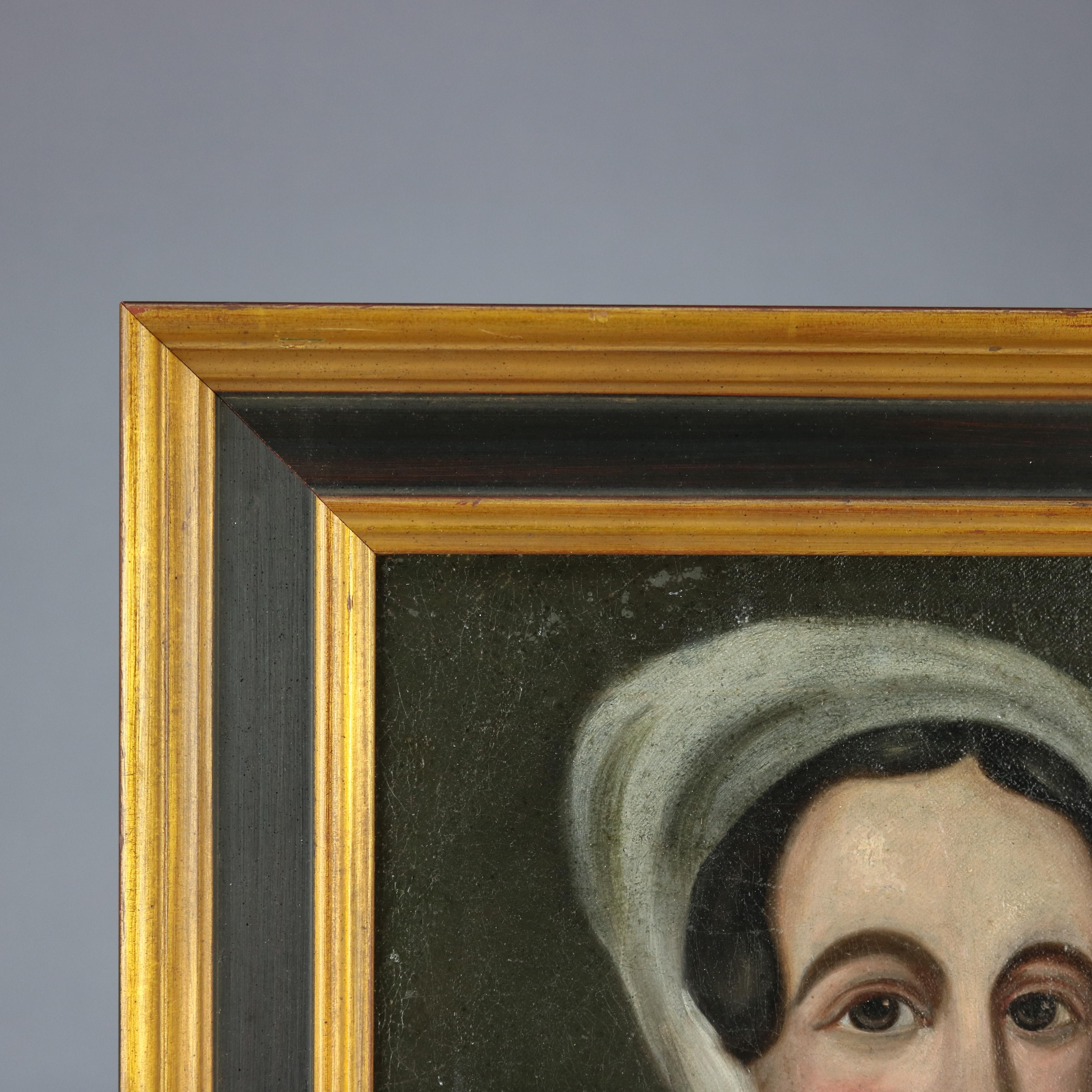 Antique Continental Oil on Canvas Portrait Painting of Young Woman, 19th Century In Good Condition In Big Flats, NY