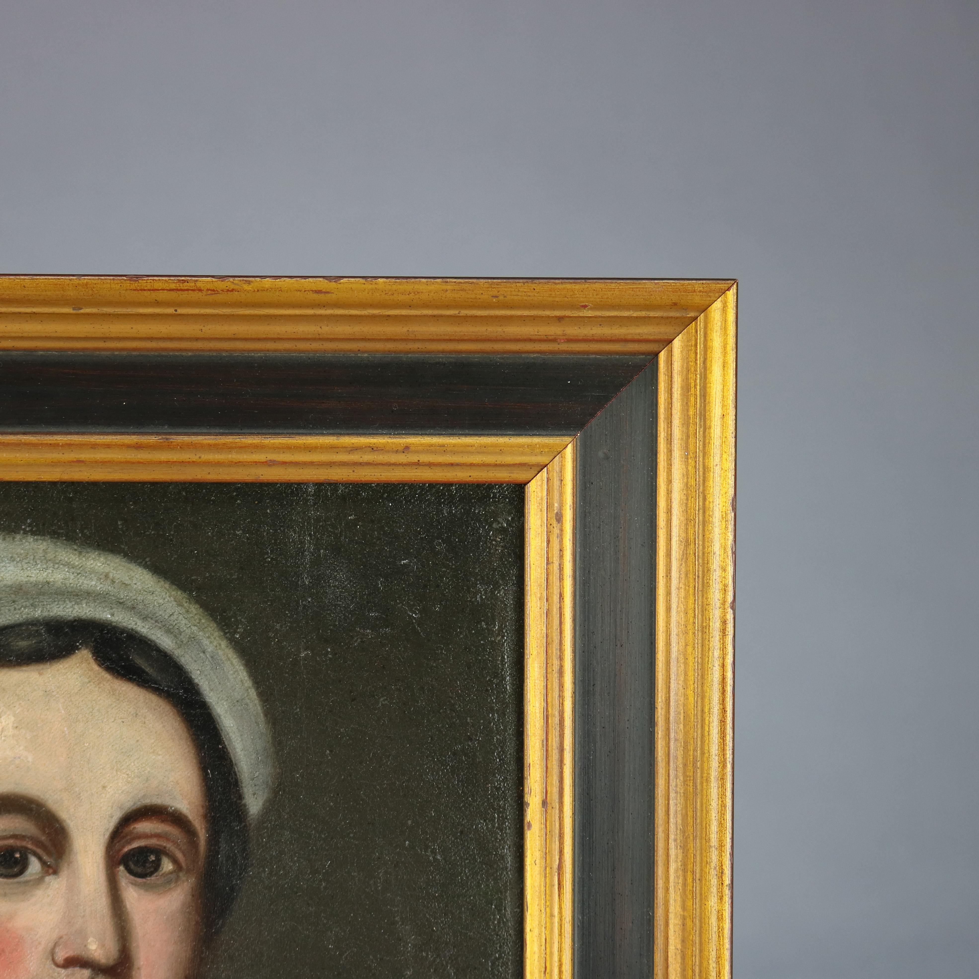 Antique Continental Oil on Canvas Portrait Painting of Young Woman, 19th Century 1
