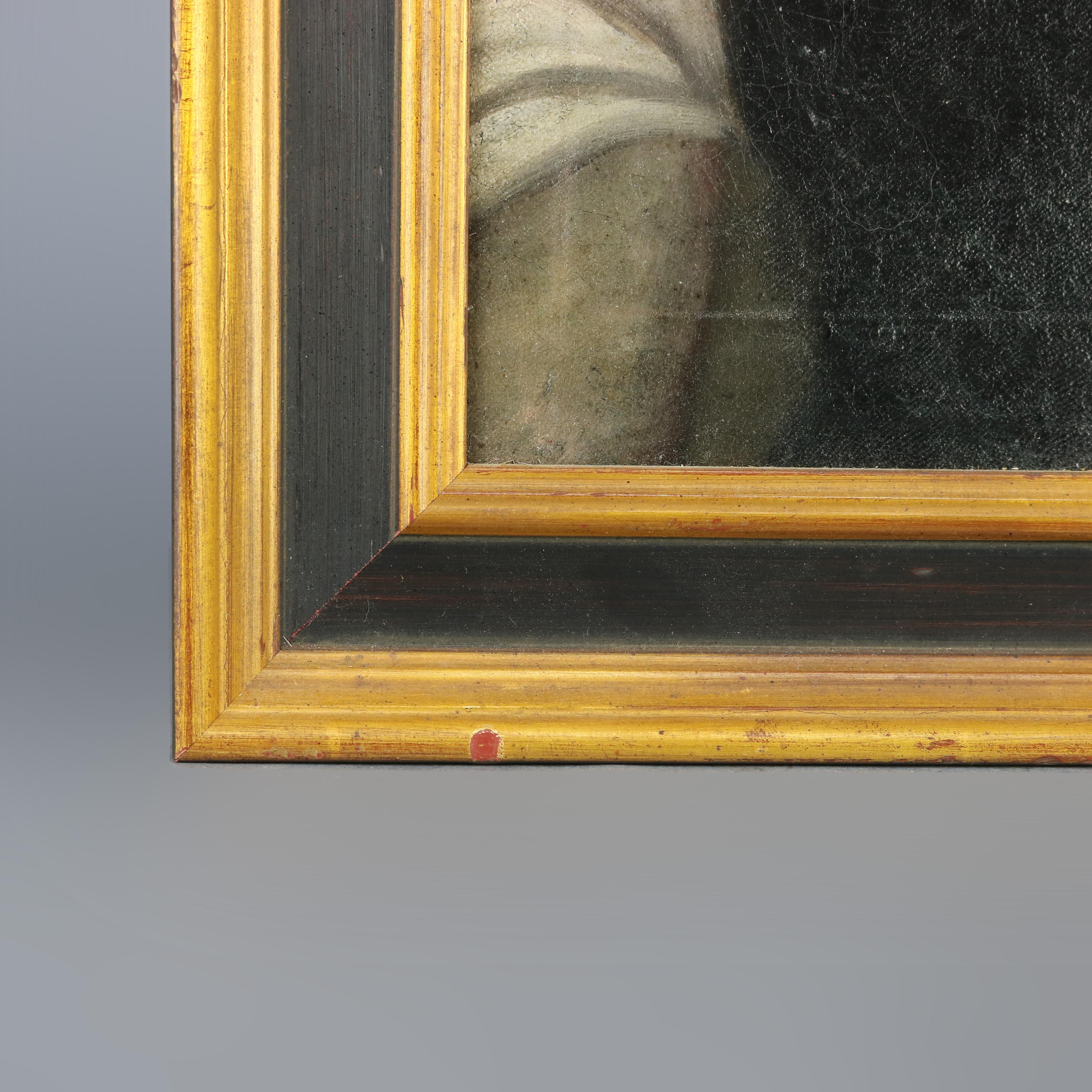 Antique Continental Oil on Canvas Portrait Painting of Young Woman, 19th Century 2