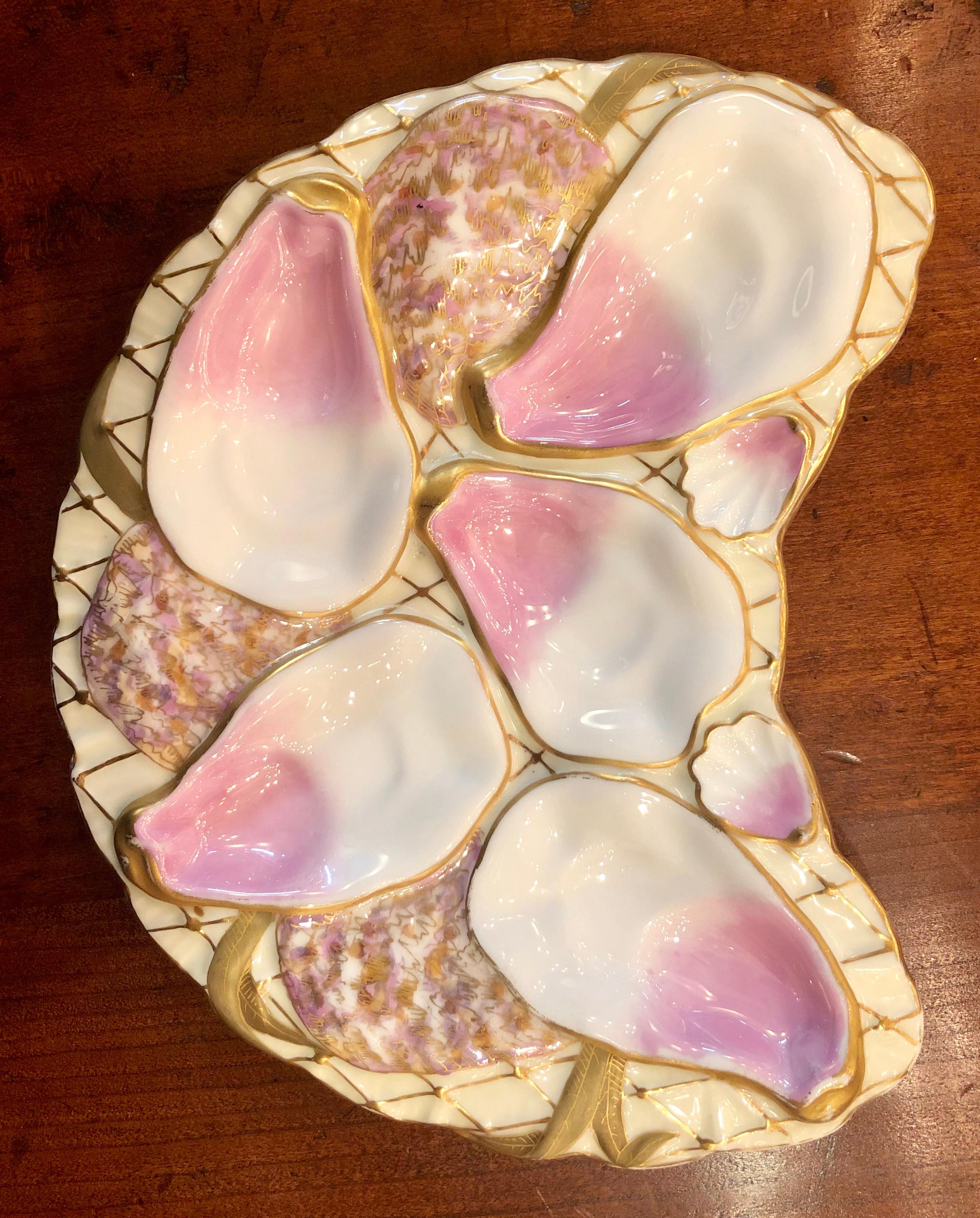 Antique continental hand painted porcelain oyster plate made for Wilhelm & Graef Co., New York, circa 1900.