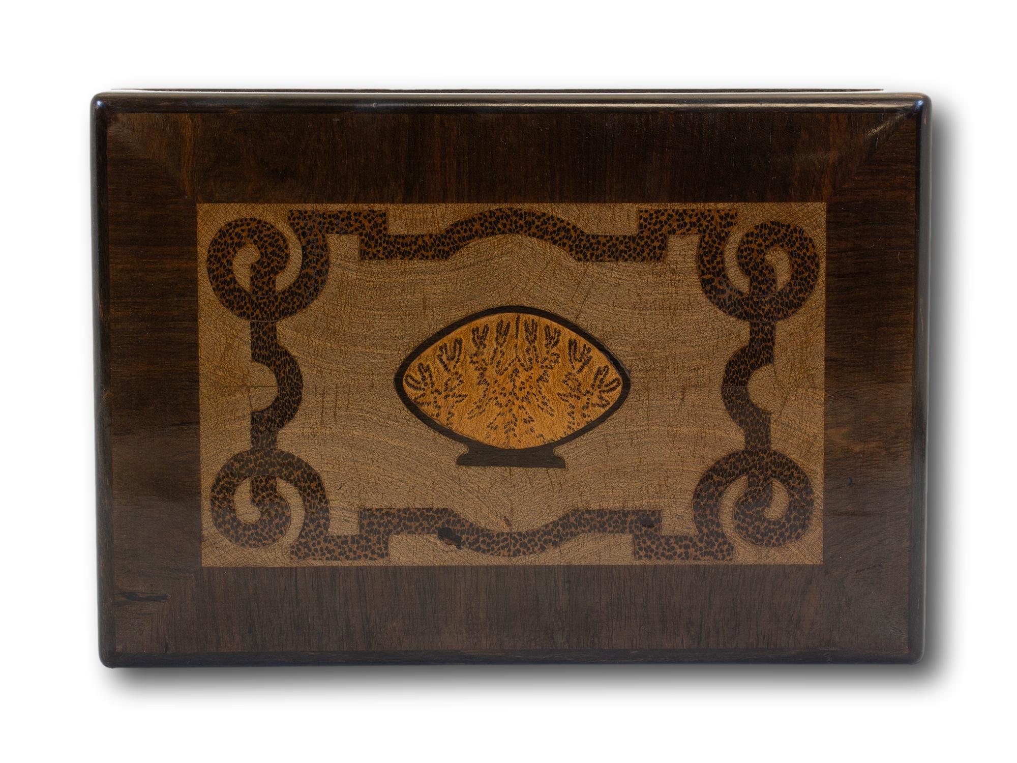 Antique Continental Palm Coconut Inlaid Wood Box For Sale 2