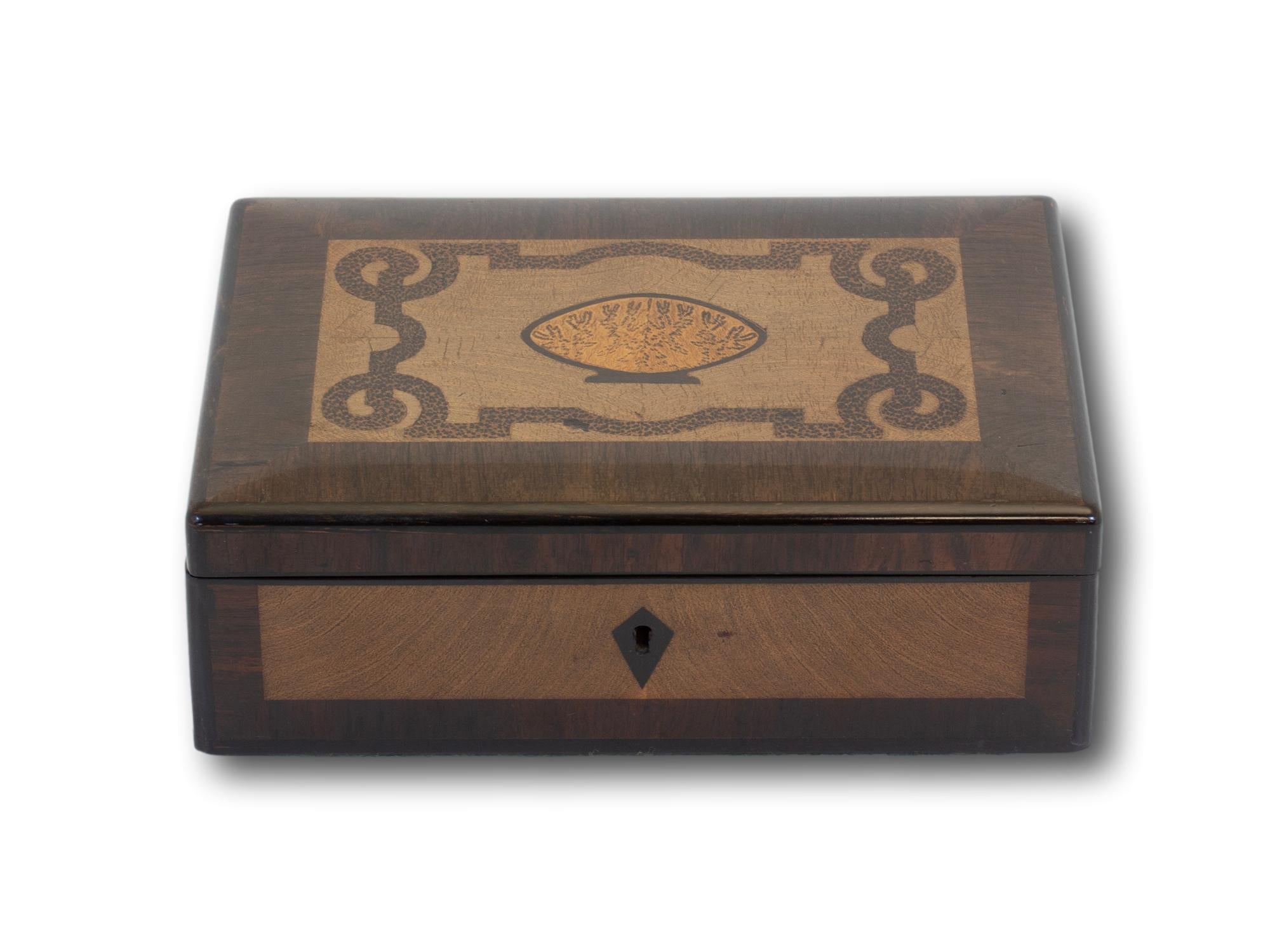 Art Nouveau Antique Continental Palm Coconut Inlaid Wood Box For Sale