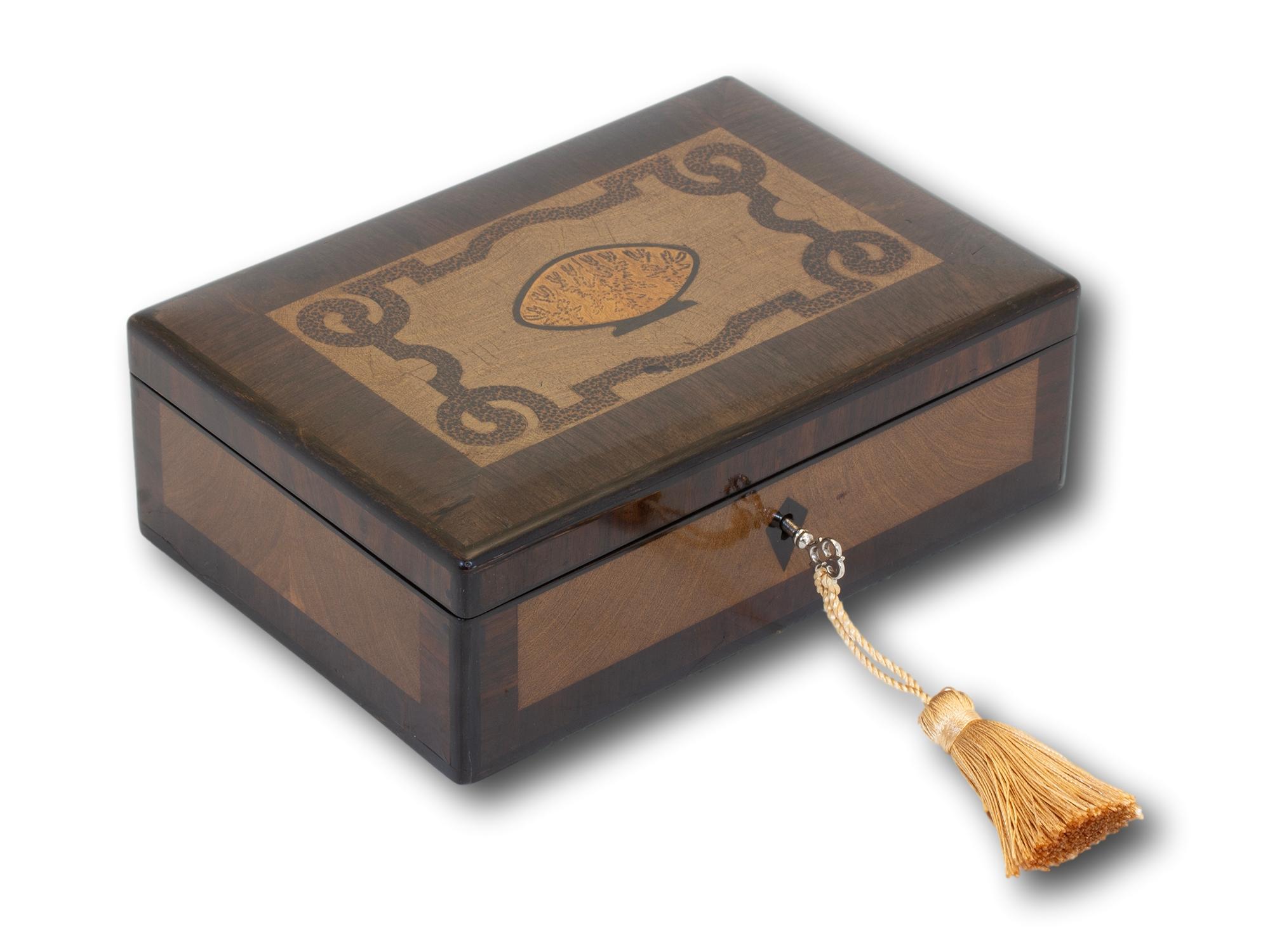 European Antique Continental Palm Coconut Inlaid Wood Box For Sale