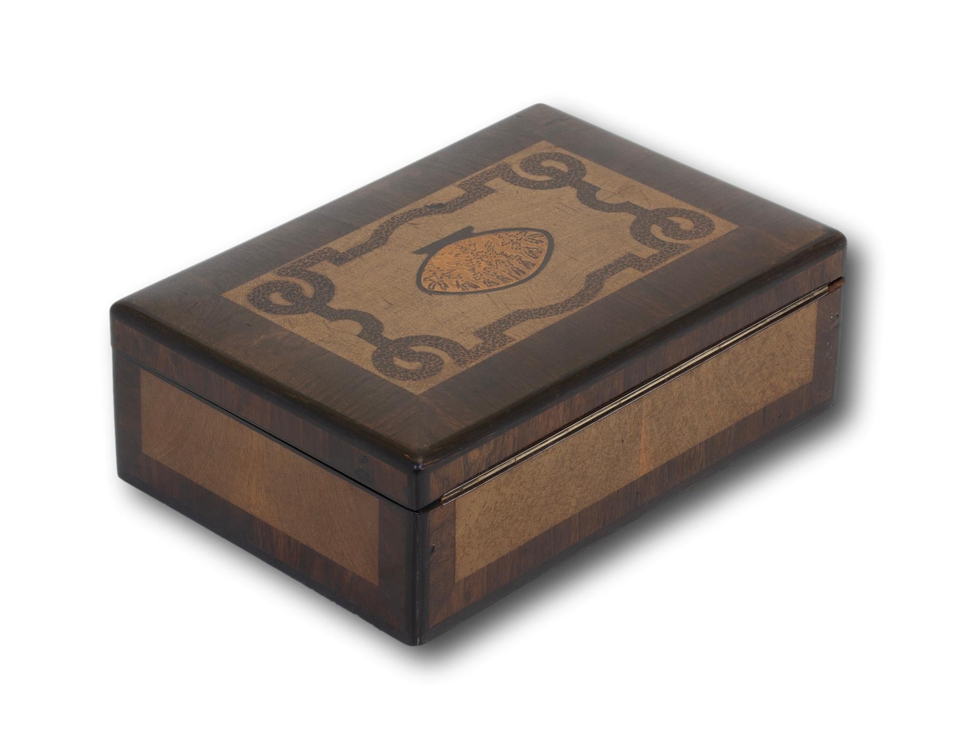 Hand-Carved Antique Continental Palm Coconut Inlaid Wood Box For Sale