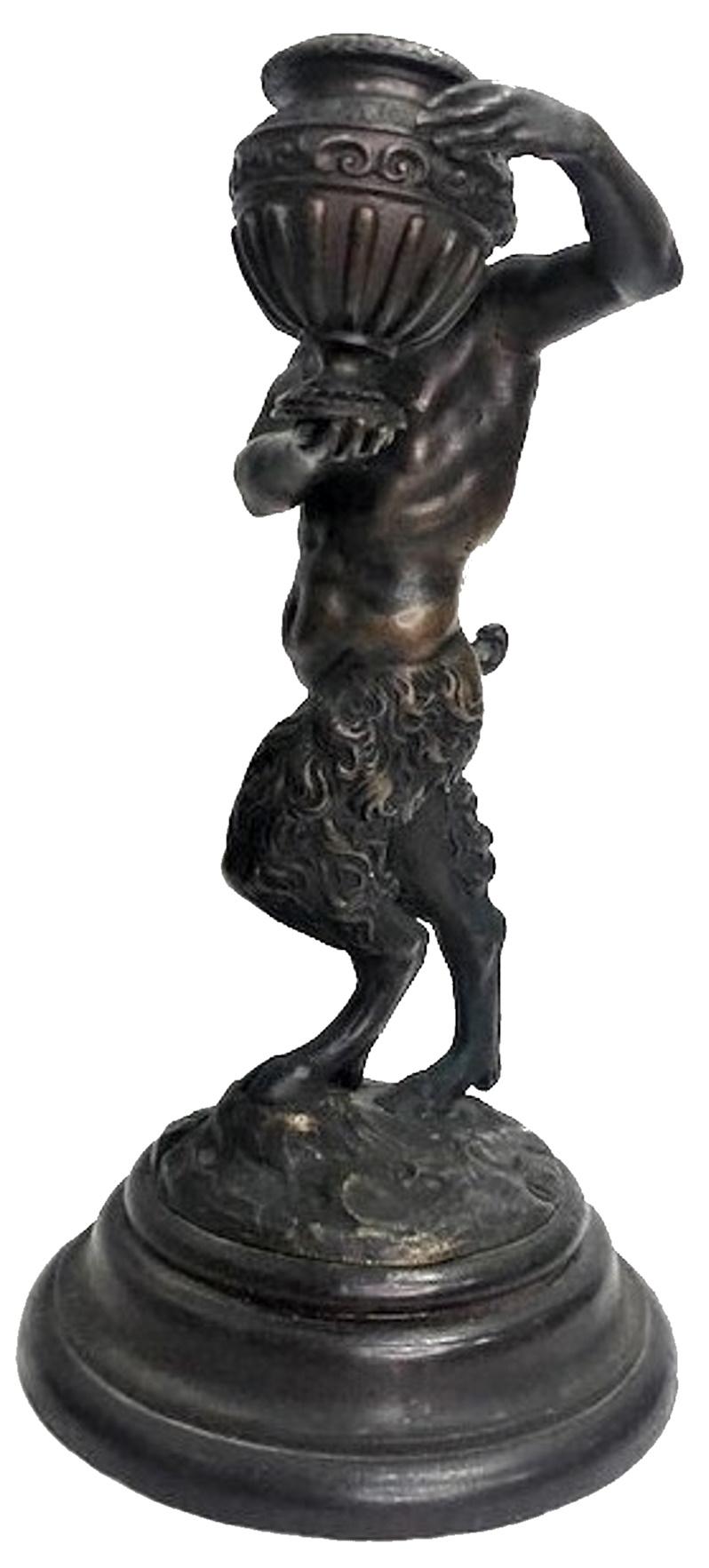 Italian Antique Continental Patinated Bronze Fawn Candlestick, 19th Century For Sale