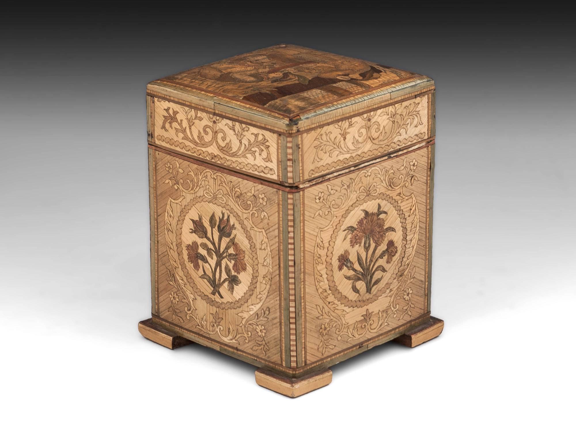 Tea Caddy Antique Continental Pine Straw Work 18th Century In Good Condition For Sale In Northampton, United Kingdom