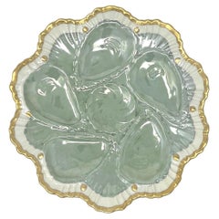 Antique Continental Porcelain Celadon Green & Luster Glaze Oyster Plate, Ca 1890