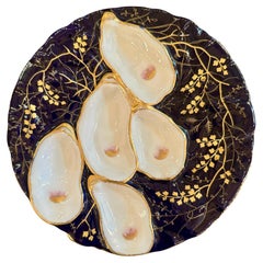 Antique Continental Porcelain Cobalt & Gold Turkey Pattern Oyster Plate Ca. 1890