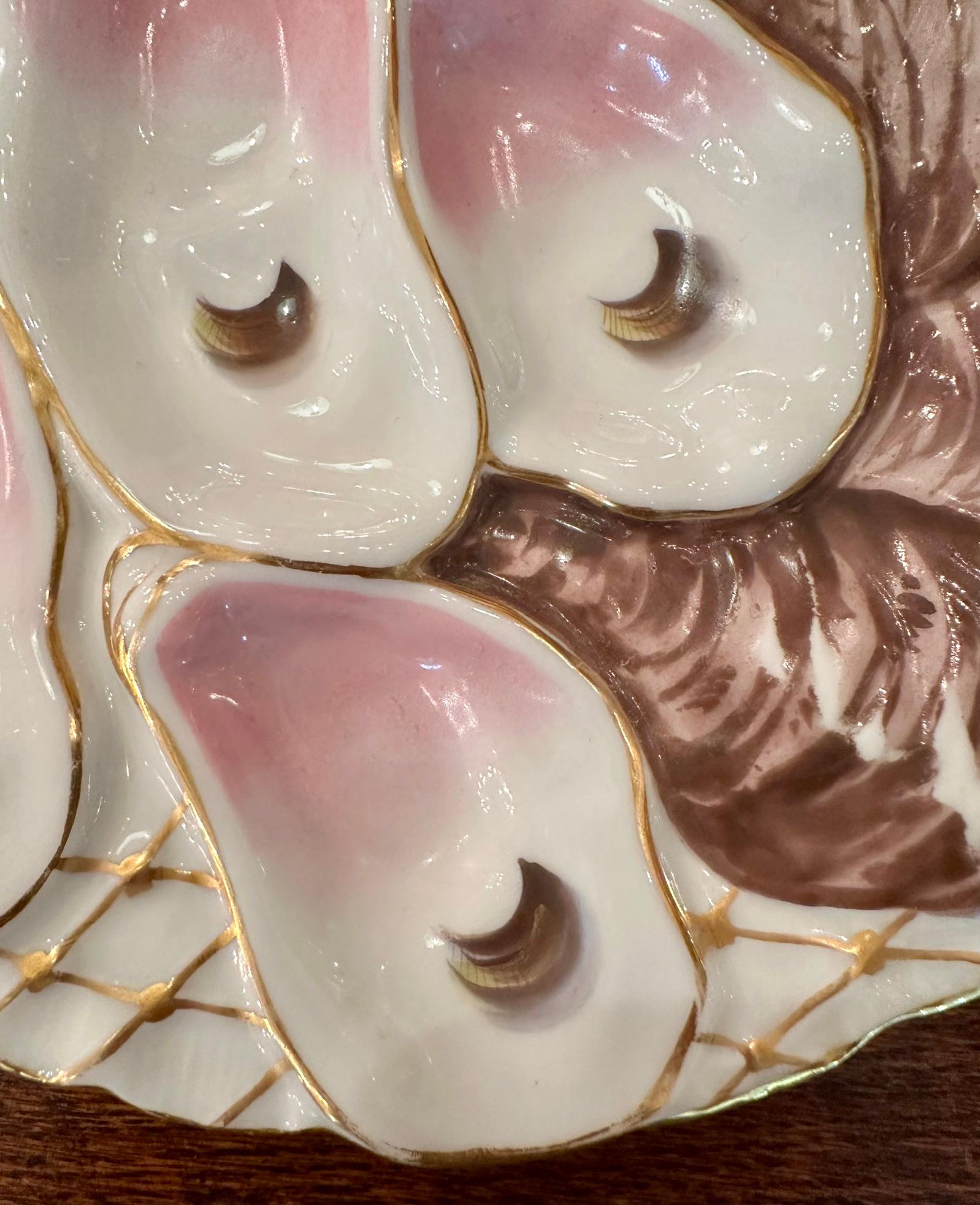 19th Century Antique Continental Porcelain Gold Netted Turkey Pattern Oyster Plate Circa 1890 For Sale