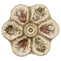 Antique Continental Porcelain Green, Red, Ivory & Gold Oyster Plate, Circa 1880.