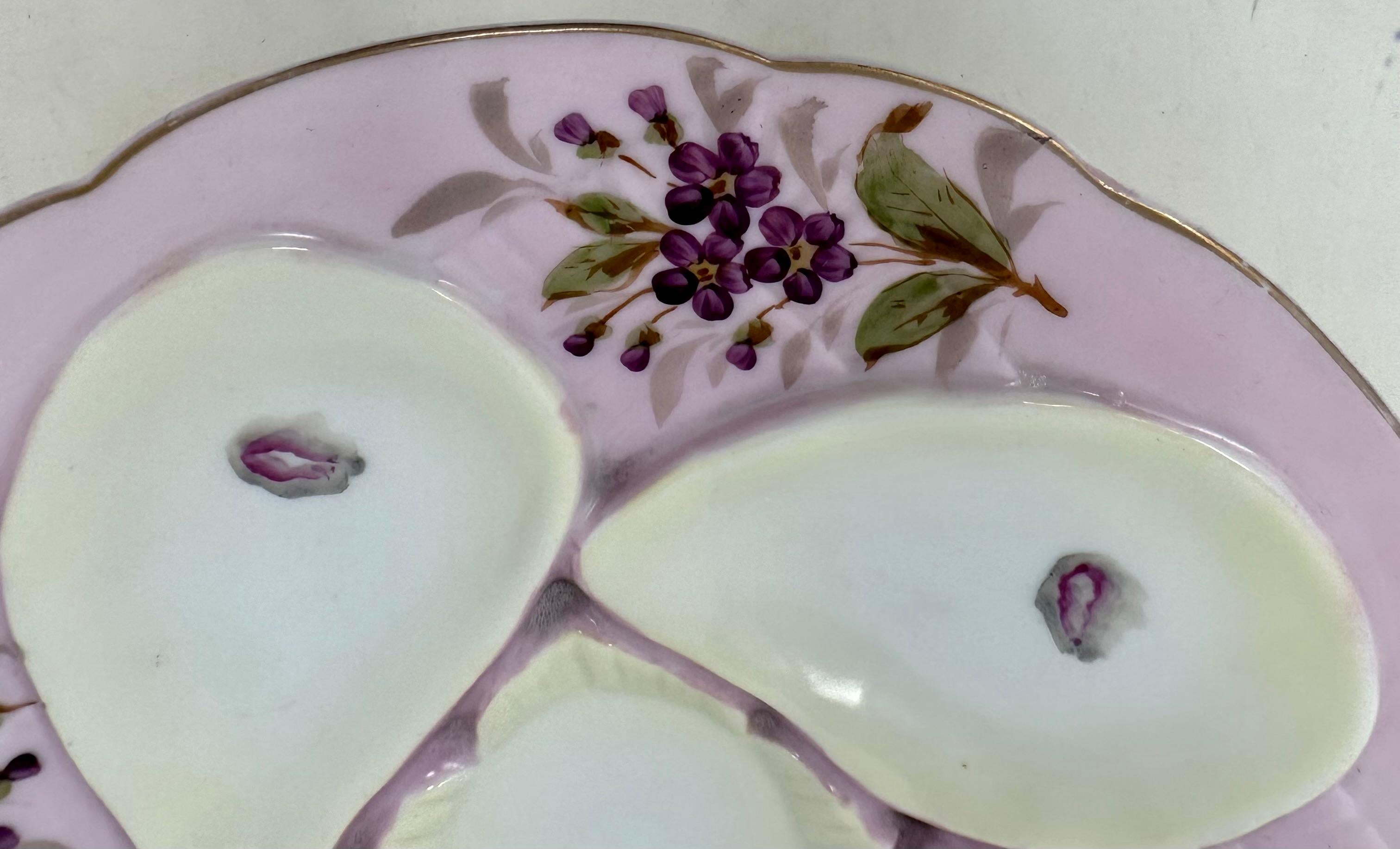 Antique Continental Porcelain Hand-Painted Purple Oyster Plate, Circa 1900's.