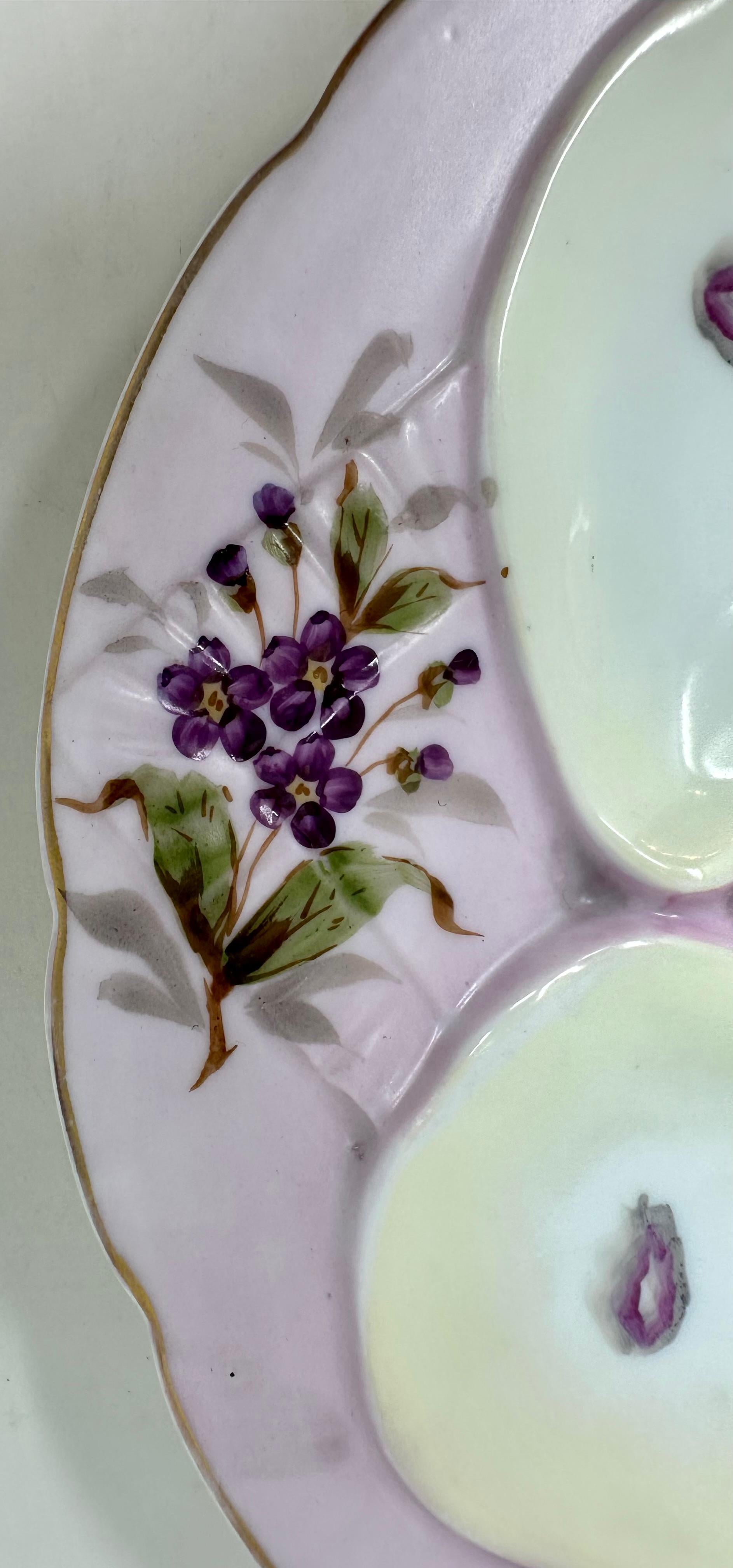 Austrian Antique Continental Porcelain Hand-Painted Purple Oyster Plate, Circa 1900.