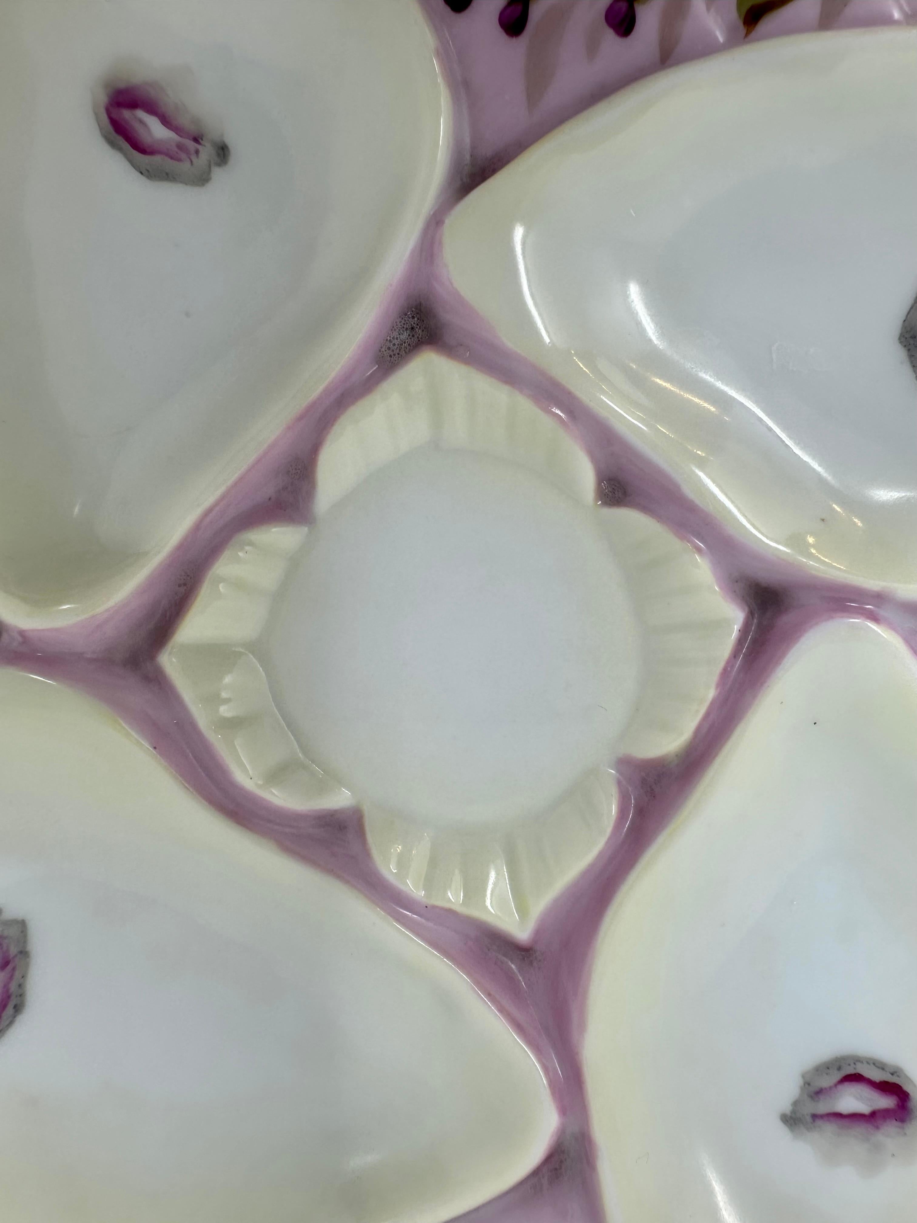 Antique Continental Porcelain Hand-Painted Purple Oyster Plate, Circa 1900. In Good Condition In New Orleans, LA