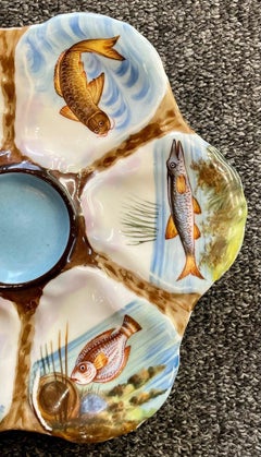 Antique Continental Porcelain Hand-Painted Sea Life Oyster Plate circa 1880-1890