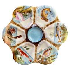 Antique Continental Porcelain Hand-Painted Sea Life Oyster Plate circa 1880-1890