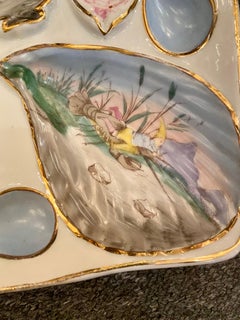 Antique Continental Porcelain Hand Painted "Sea Life" Square Oyster Plate C-1890