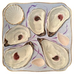 Antique Continental Porcelain Hand-Painted Square Lavender Oyster Plate Ca. 1880
