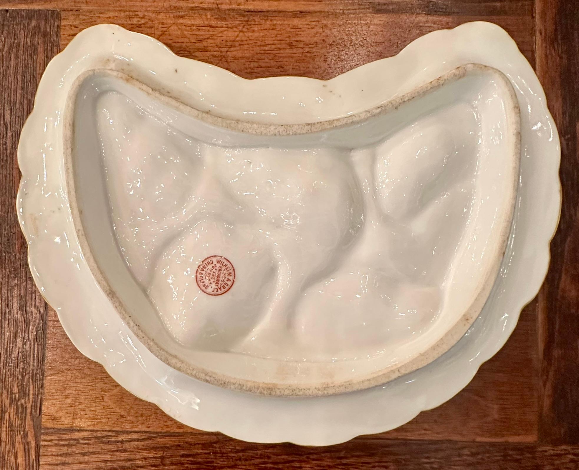 19th Century Antique Continental Porcelain Pink & Gold Crescent-Shaped Oyster Plate Ca. 1890