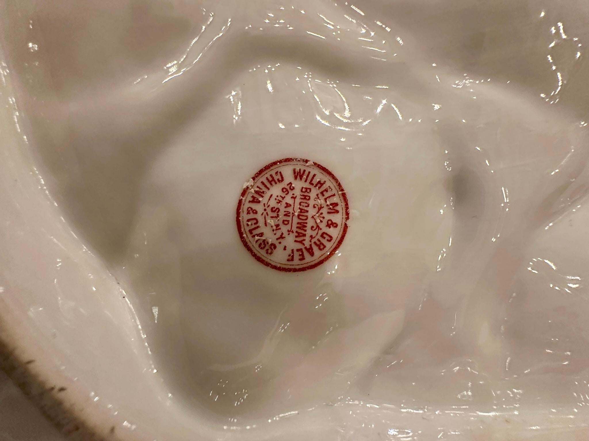 Antique Continental Porcelain Pink & Gold Crescent-Shaped Oyster Plate Ca. 1890 1