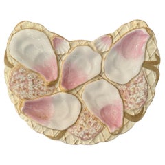 Antique Continental Porcelain Pink & Gold Crescent-Shaped Oyster Plate Ca. 1890