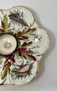 Antique Continental Porcelain Ruby, Gold & Green Oyster Plate, Circa 1890-1910.