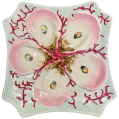 Antique Continental Porcelain Square Coral Pattern Oyster Plate, circa 1890