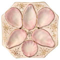Antique Continental Porcelain Square Shaped Pink & Gold Oyster Plate, Circa 1900