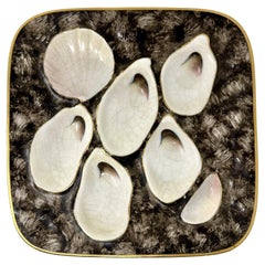 Antique Continental Porcelain Square Shaped Umber & Gold Oyster Plate Circa 1890