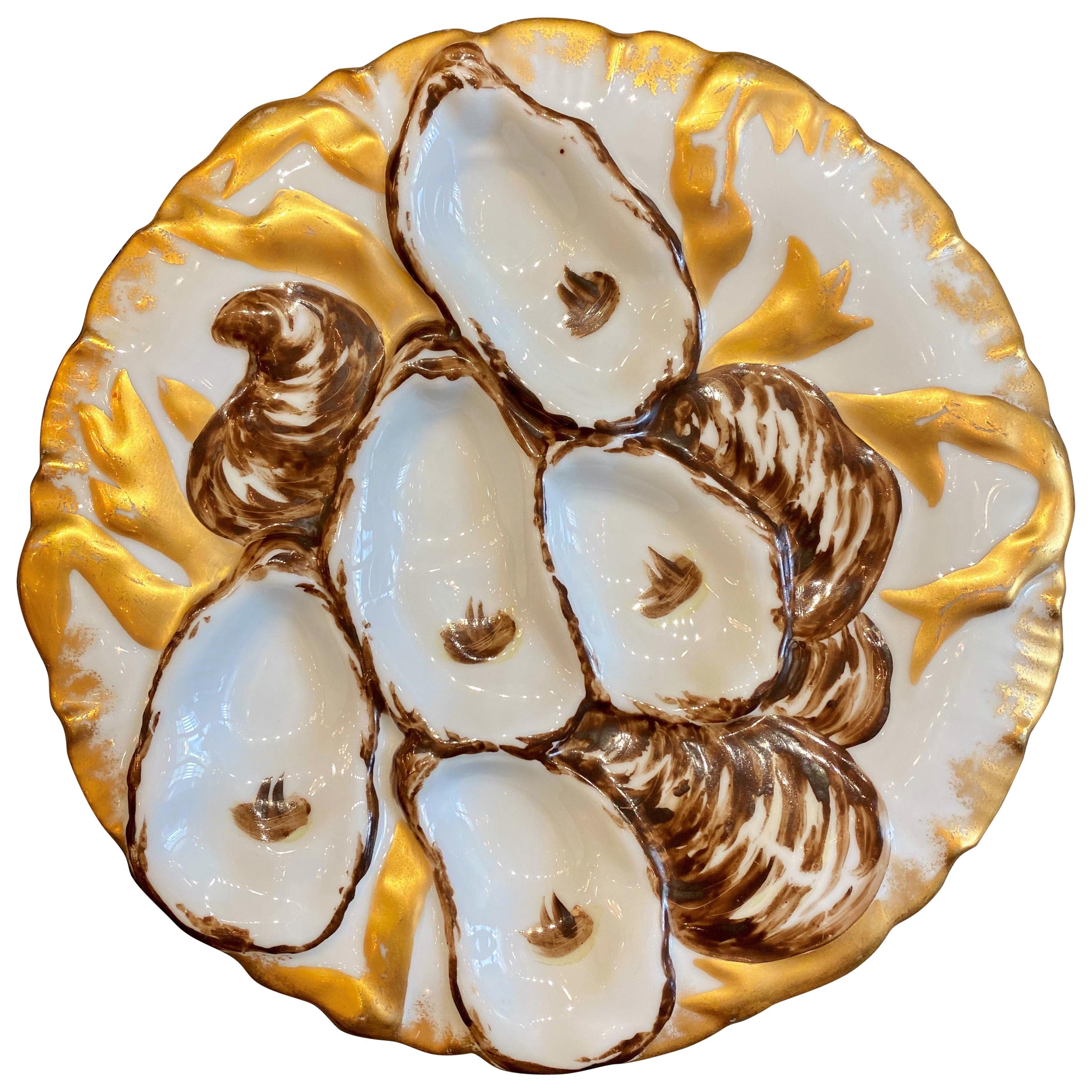 Antique Continental Porcelain Turkey Pattern Oyster Plate, circa 1890s
