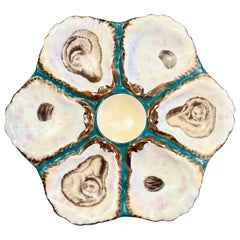 Antique Continental Porcelain Turquoise, Grey and White Oyster Plate, Circa 1880