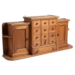 Antique Continental Primitive Pine Apothecary Or Spice Wall Cabinet Shelf