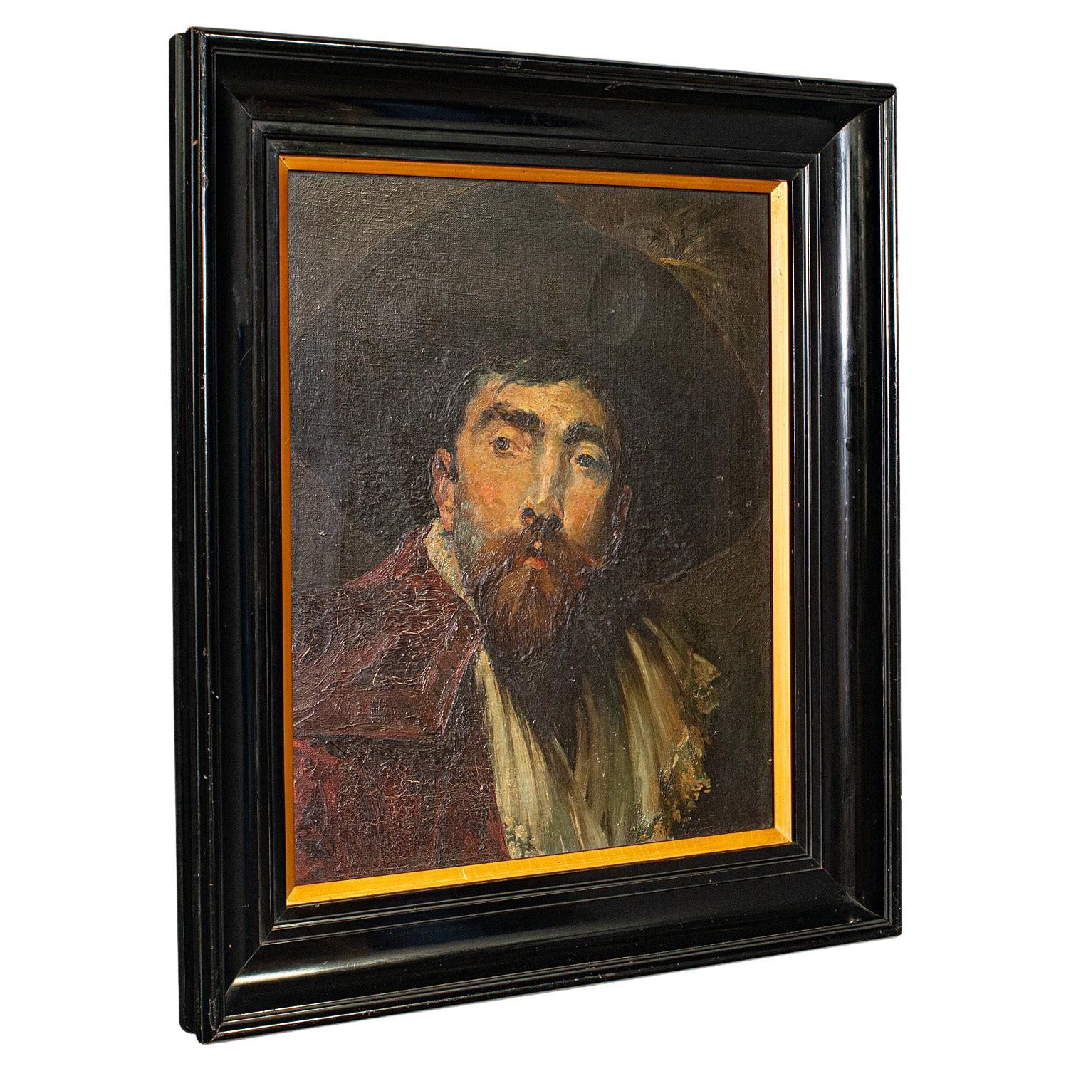 Portrait italien ancien de l'école continentale, huile, peinture originale, victorienne