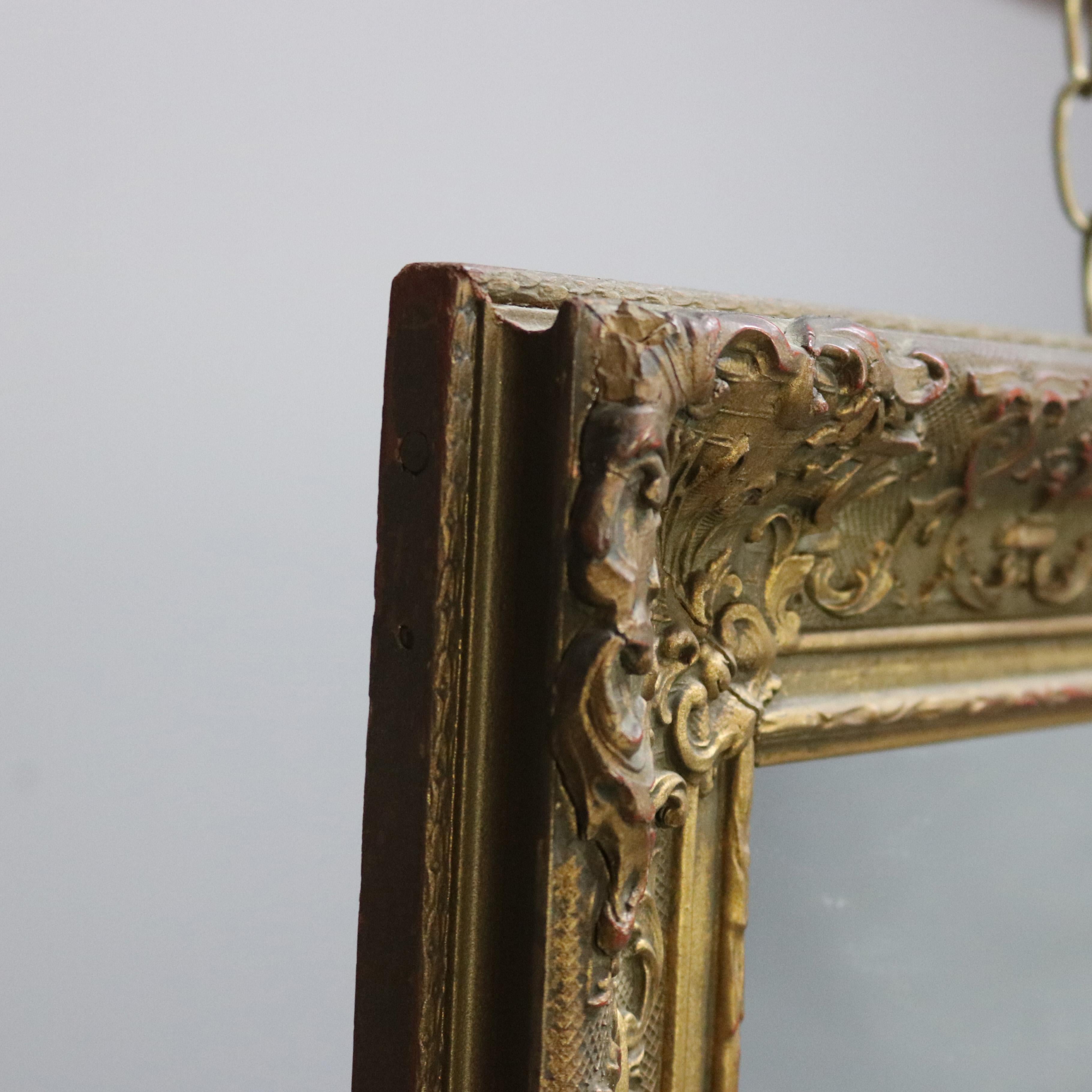 Antique Continental Scroll and Foliate Giltwood Framed Wall Mirror, circa 1900 For Sale 5
