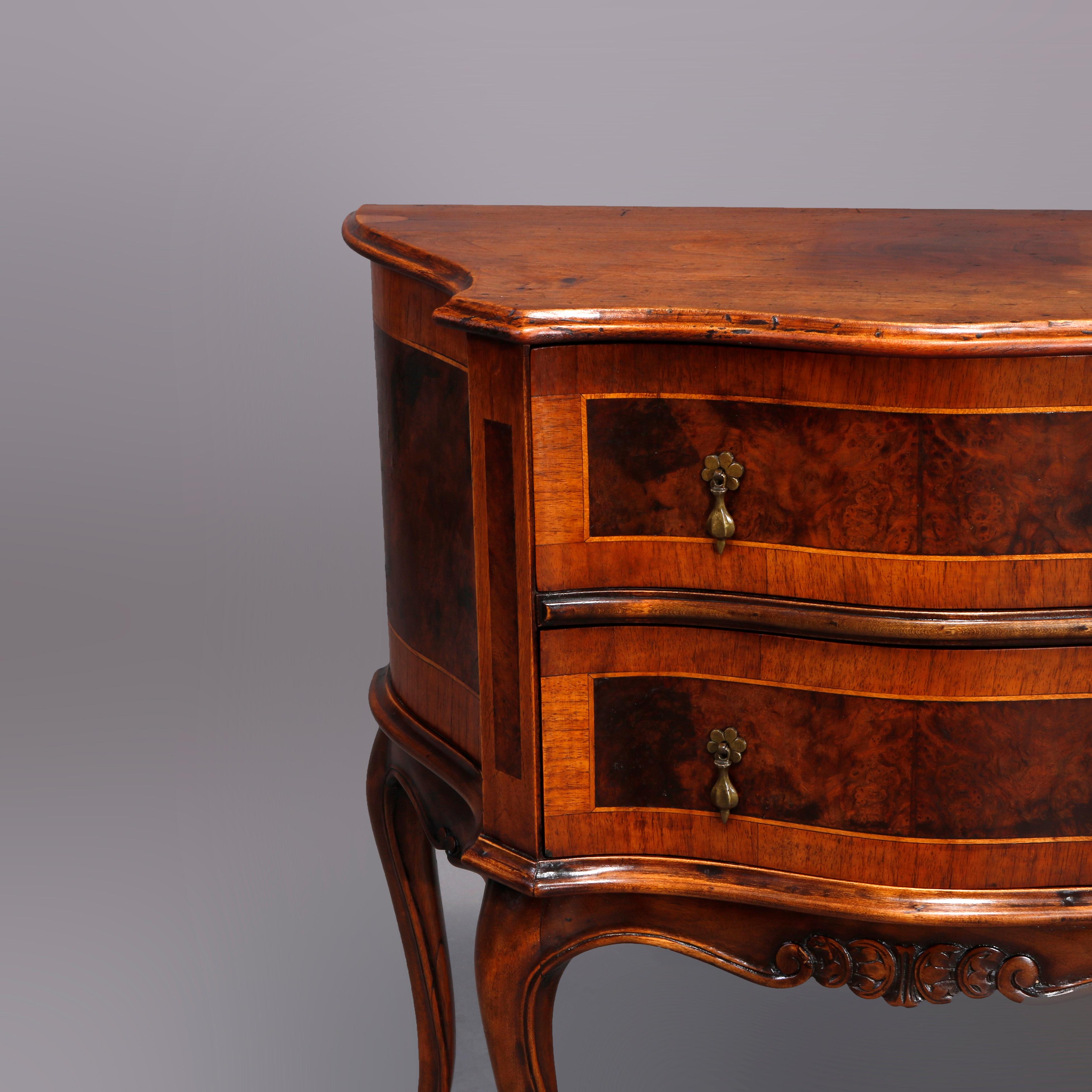 Louis XIV Antique Continental Serpentine Burl Inlaid Walnut Crossbanded Chest, circa 1830