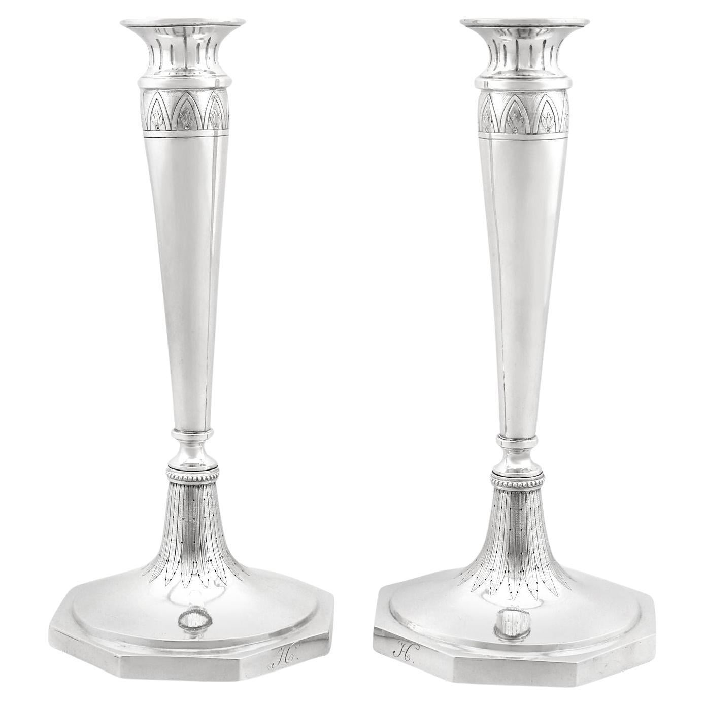 Antique European Silver Candlesticks, Sterling, Hexagonal Base, 1880 For Sale