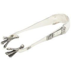 Antique Continental Silver Claw Talon Ice or Sugar Tongs