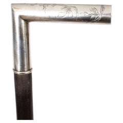 Antique Continental Silver Ebonized Walking Stick Cane 19th Century