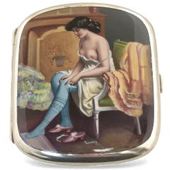 Antique Continental Silver & Enamel Erotic Cigarette Case c. 1920