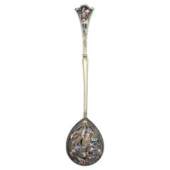 Antique Russian Continental Silver and Enamel Spoon