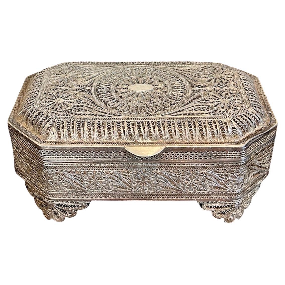 Antique continental silver filigree box - late 19th Century