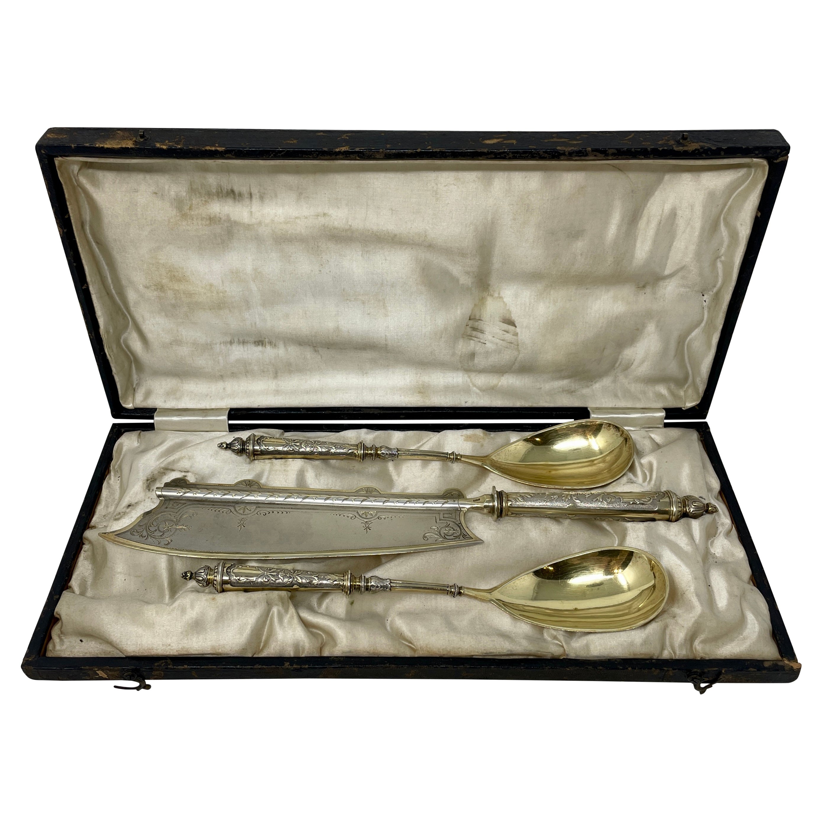 Antiker kontinentaler Silber-Eiscreme- oder Mousse-Serviergeschirr in Originalverpackung, um 1880