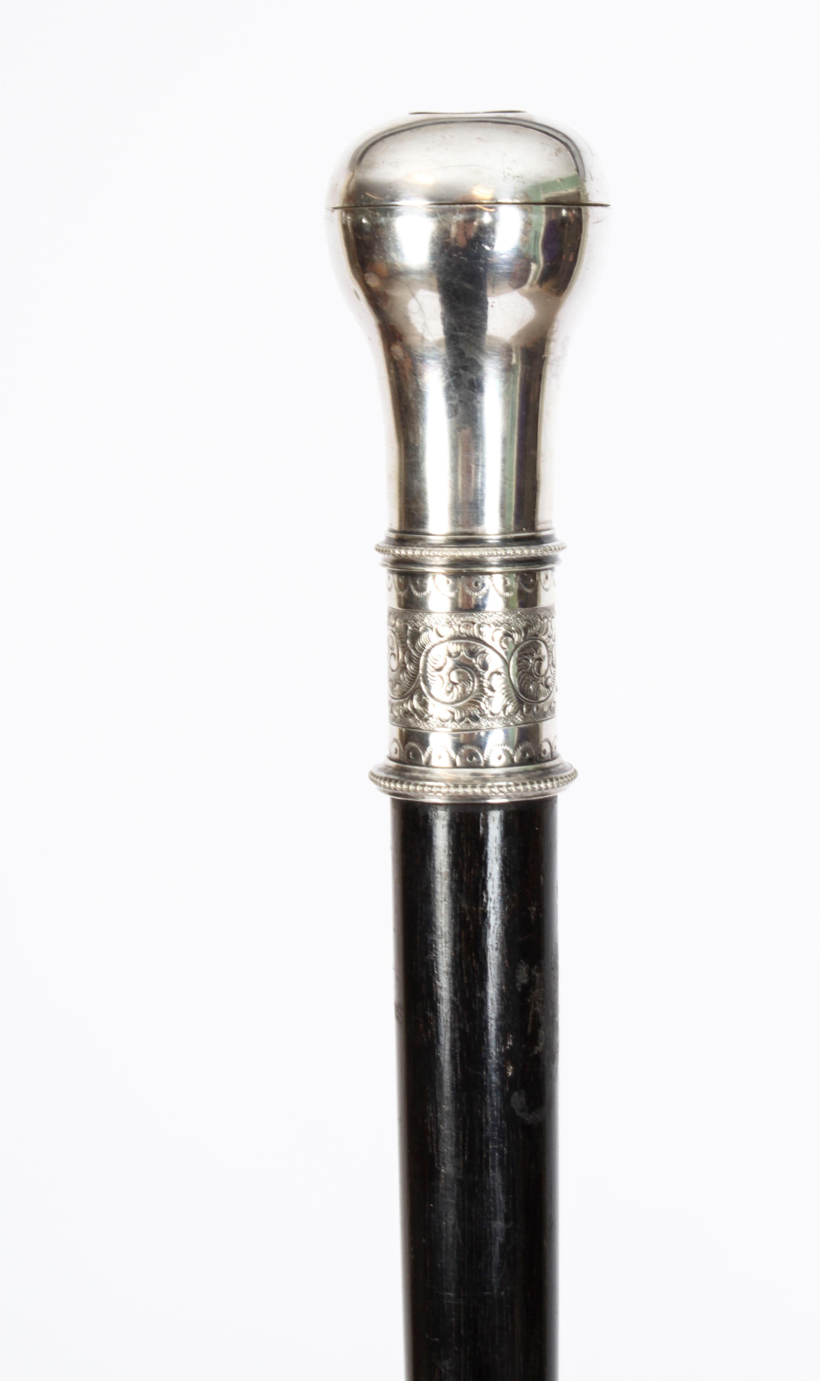 Antique Continental Silver Mounted Walking Stick Cane 19th C 5