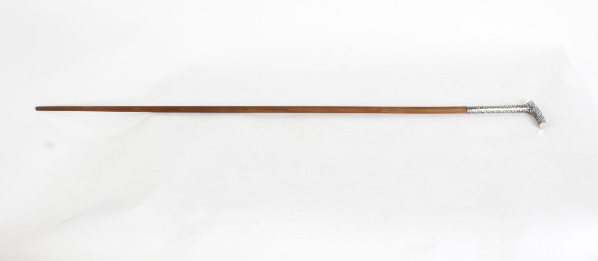 Antique Continental Silver Niello Walking Stick Cane 19th Century 2