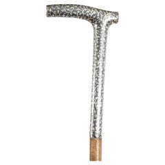 Antique Continental Silver Niello Walking Stick Cane 19th Century