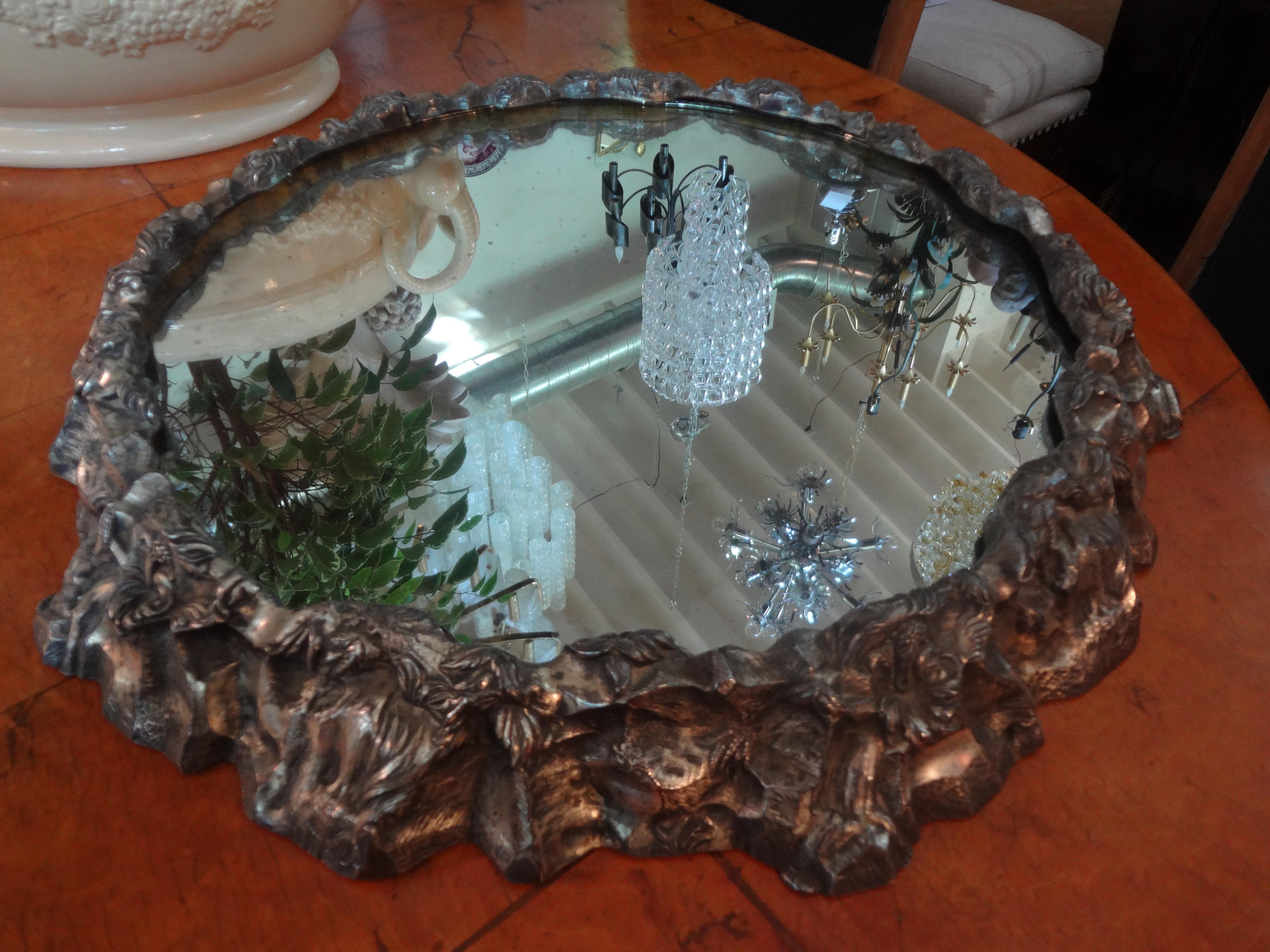 Antique Continental Silver Plated Mirrored Plateau In Good Condition In Houston, TX