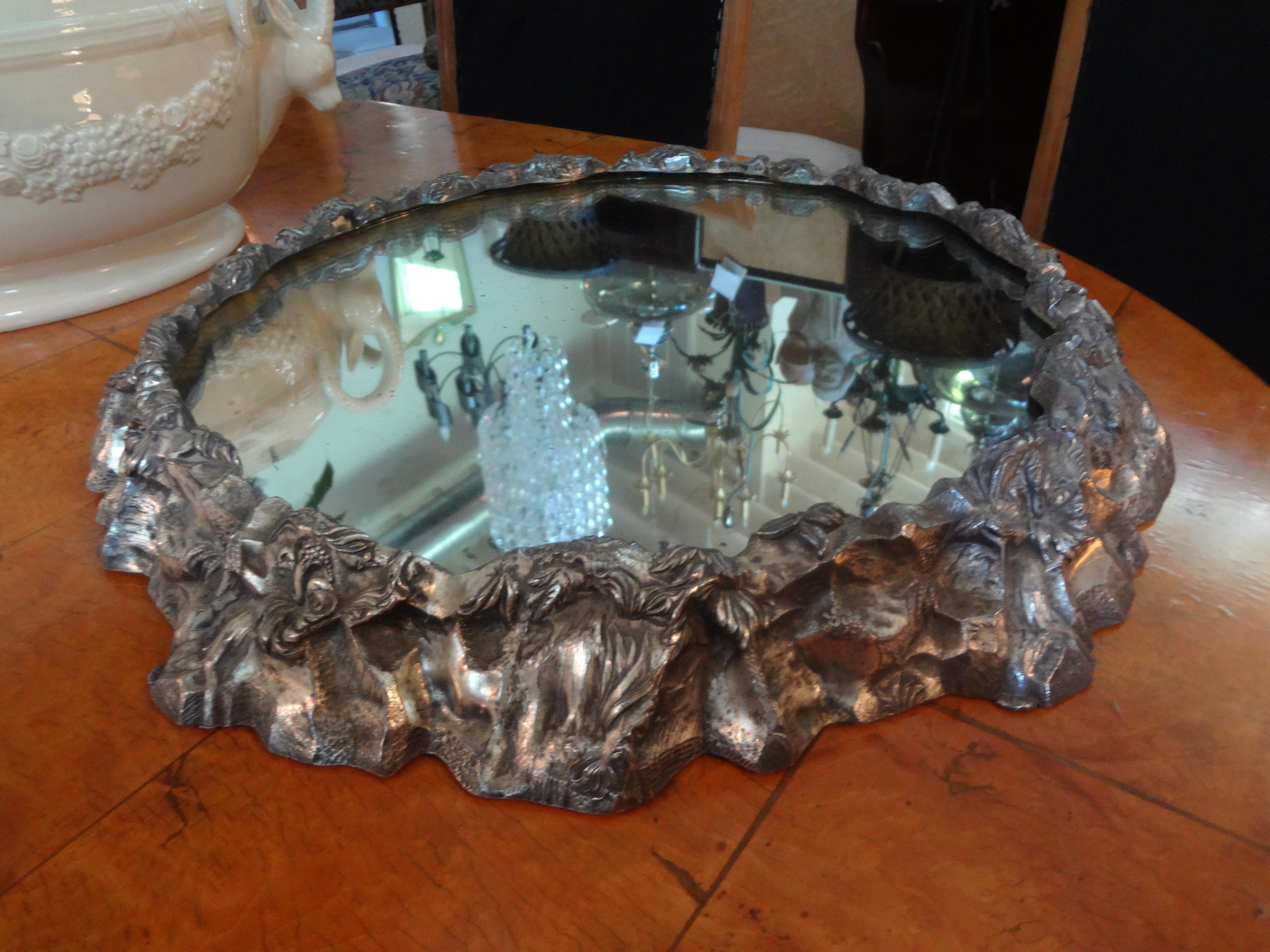Antique Continental Silver Plated Mirrored Plateau 3