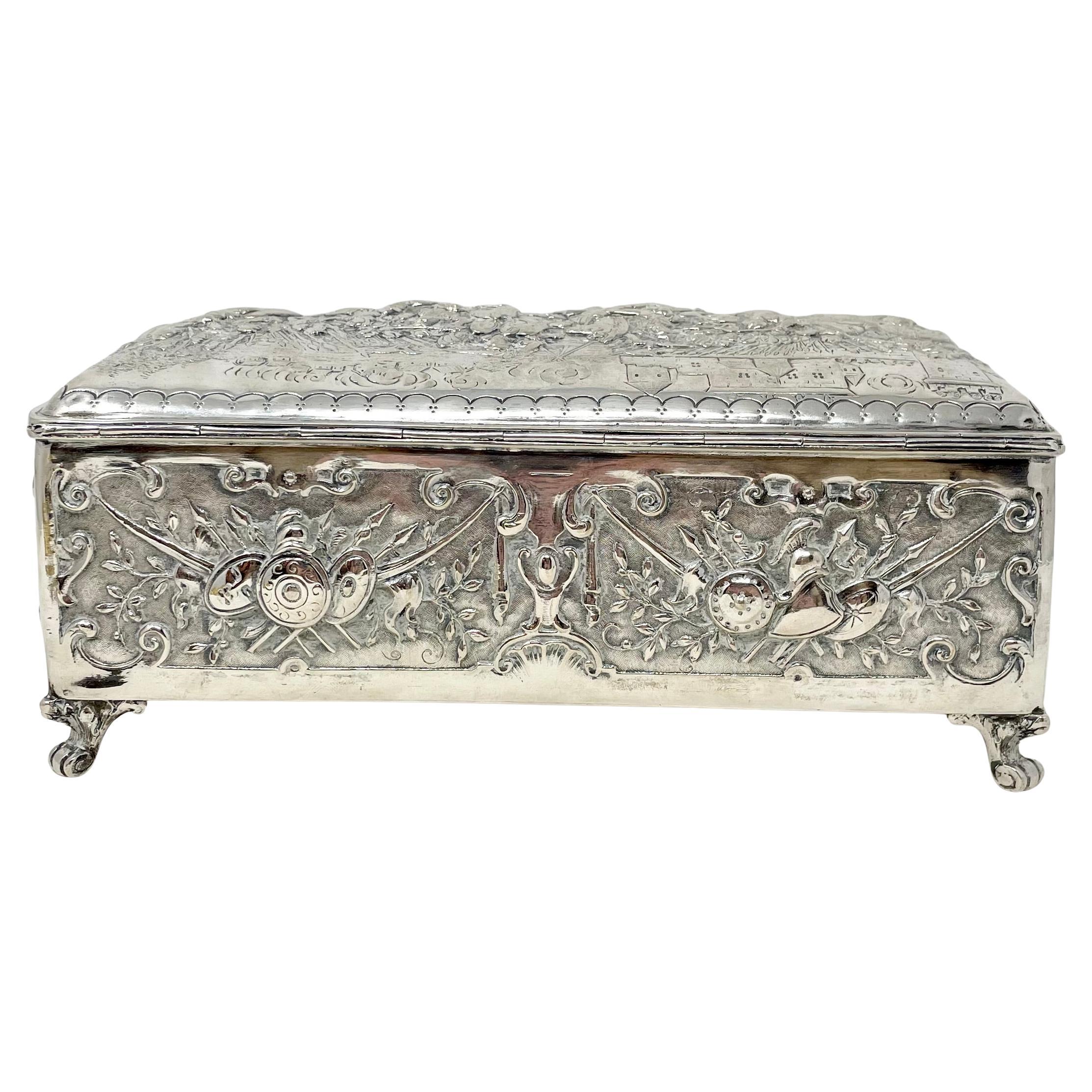 Antique Continental Silver Repousse Jewel Box, Circa 1875-1895. For Sale 5