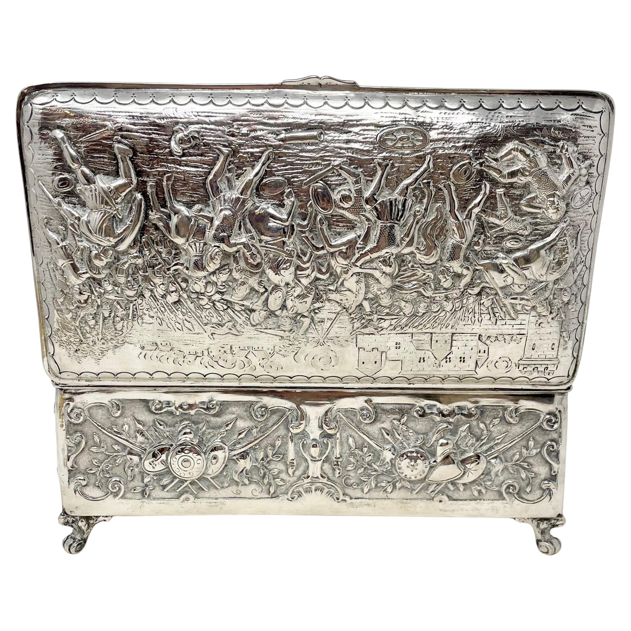 Antique Continental Silver Repousse Jewel Box, Circa 1875-1895. For Sale 6
